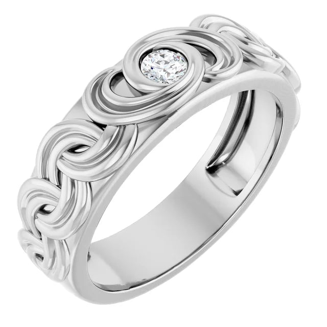 14K White Gold 1/8 CTW Bezel-Set Diamond Interwoven Pattern Wedding Band