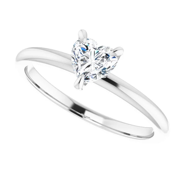 14K White Gold 3-Prong 1/2 CT Heart-Shaped Diamond Solitaire Ring