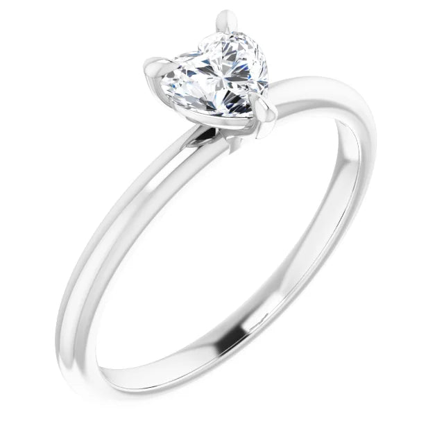 14K White Gold 3-Prong 1/2 CT Heart-Shaped Diamond Solitaire Ring
