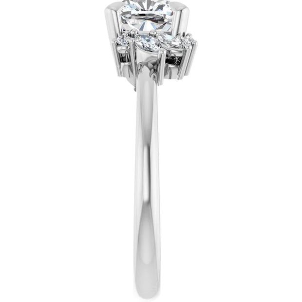 14K White Gold 3/4 CTW Cushion-Cut Diamond Ring with Floral-Inspired Side Stone