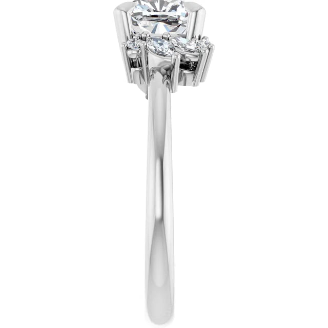 14K White Gold 3/4 CTW Cushion-Cut Diamond Ring with Floral-Inspired Side Stone