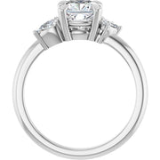 14K White Gold 3/4 CTW Cushion-Cut Diamond Ring with Floral-Inspired Side Stone