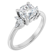14K White Gold 3/4 CTW Cushion-Cut Diamond Ring with Floral-Inspired Side Stone