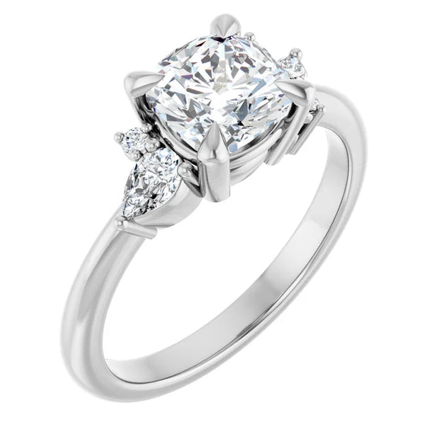 14K White Gold 3/4 CTW Cushion-Cut Diamond Ring with Floral-Inspired Side Stone