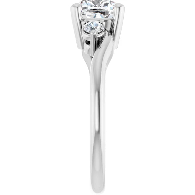 14K White Gold 3/4 CTW Cushion-Cut Three-Stone Diamond Ring with Tapered Band