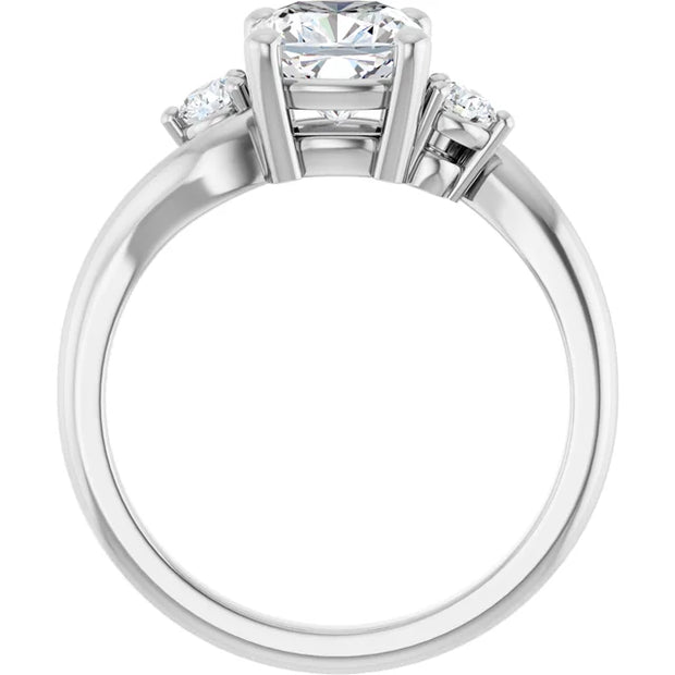 14K White Gold 3/4 CTW Cushion-Cut Three-Stone Diamond Ring with Tapered Band