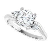 14K White Gold 3/4 CTW Cushion-Cut Three-Stone Diamond Ring with Tapered Band