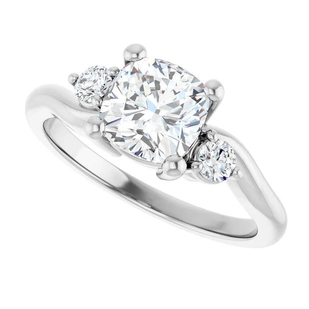 14K White Gold 3/4 CTW Cushion-Cut Three-Stone Diamond Ring with Tapered Band