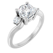 14K White Gold 3/4 CTW Cushion-Cut Three-Stone Diamond Ring with Tapered Band
