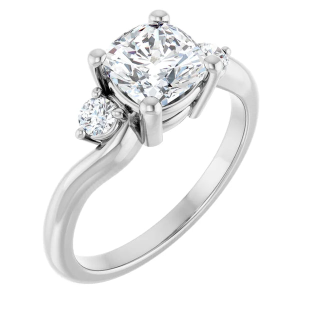 14K White Gold 3/4 CTW Cushion-Cut Three-Stone Diamond Ring with Tapered Band