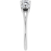 14K White Gold 3/4 CTW Cushion Diamond Three-Stone Engagement Ring with Round Accents