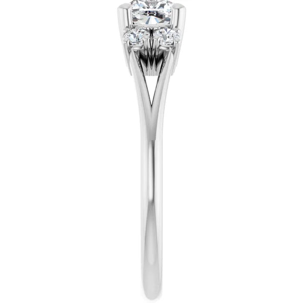 14K White Gold 3/4 CTW Cushion Diamond Three-Stone Engagement Ring with Round Accents