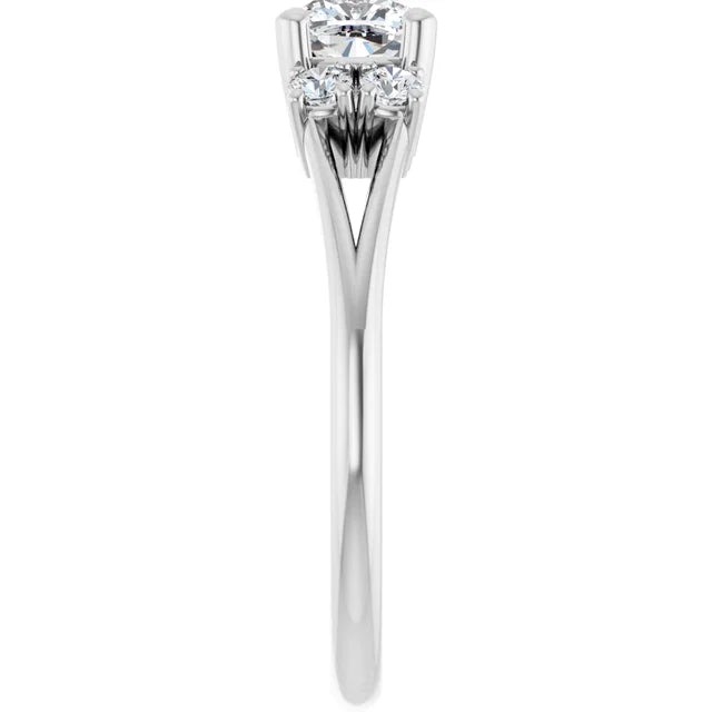 14K White Gold 3/4 CTW Cushion Diamond Three-Stone Engagement Ring with Round Accents