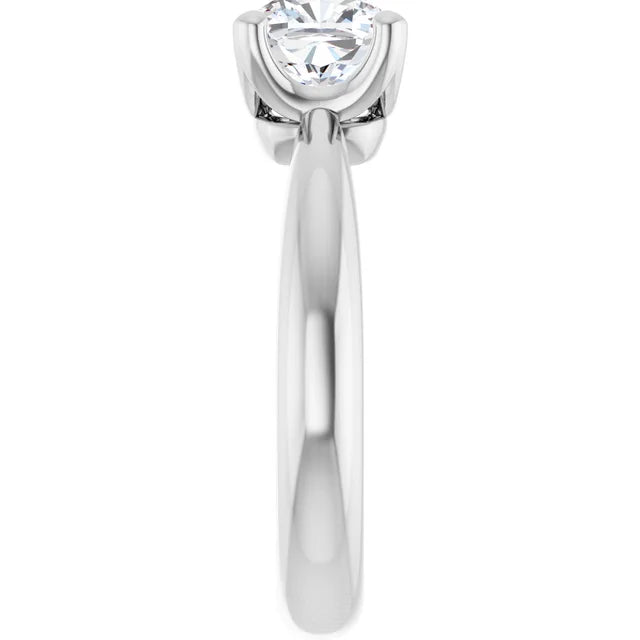 14K White Gold 3/4 CTW Cushion Diamond Three-Stone Engagement Ring with Round Accents