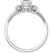 14K White Gold 3/4 CTW Cushion Diamond Three-Stone Engagement Ring with Round Accents