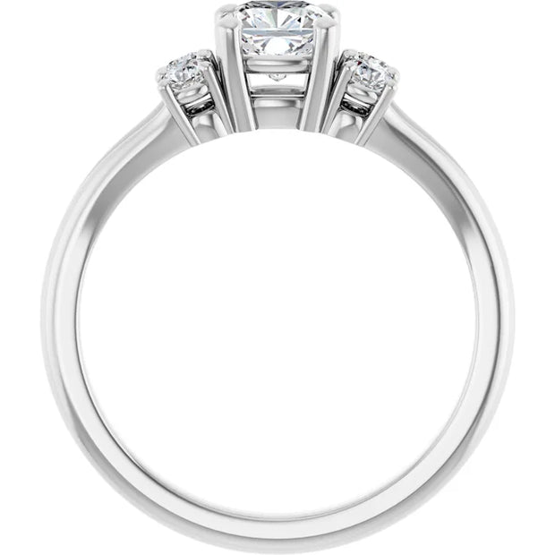 14K White Gold 3/4 CTW Cushion Diamond Three-Stone Engagement Ring with Round Accents