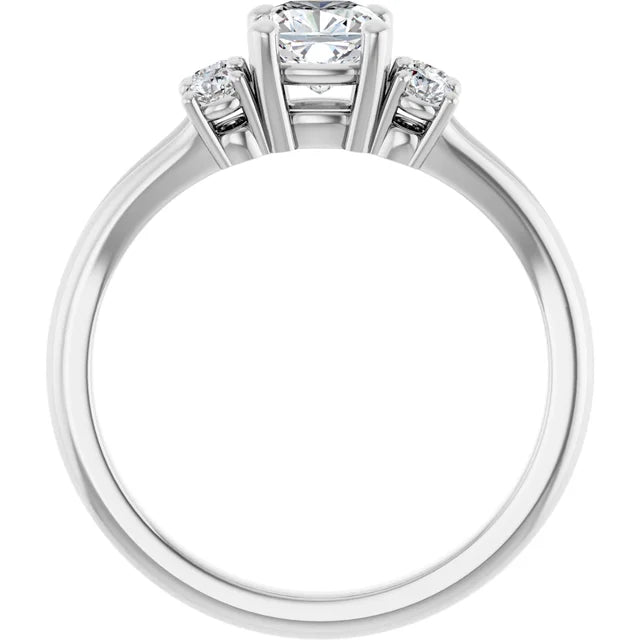 14K White Gold 3/4 CTW Cushion Diamond Three-Stone Engagement Ring with Round Accents
