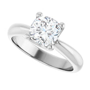 14K White Gold 3/4 CTW Cushion Diamond Three-Stone Engagement Ring with Round Accents