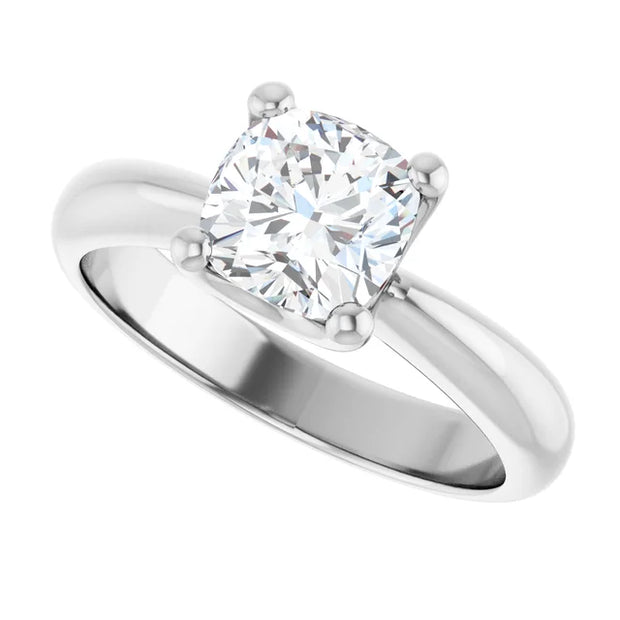 14K White Gold 3/4 CTW Cushion Diamond Three-Stone Engagement Ring with Round Accents