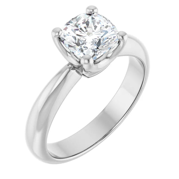14K White Gold 3/4 CTW Cushion Diamond Three-Stone Engagement Ring with Round Accents