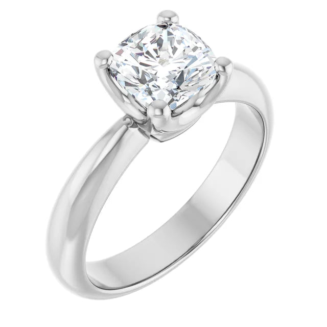 14K White Gold 3/4 CTW Cushion Diamond Three-Stone Engagement Ring with Round Accents