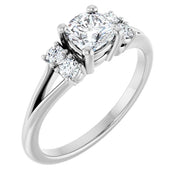 14K White Gold 3/4 CTW Cushion Diamond Three-Stone Engagement Ring with Round Accents