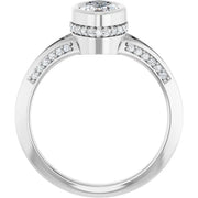14K White Gold 3/4 CTW Marquise Bezel Diamond Ring with Split Pavé Band