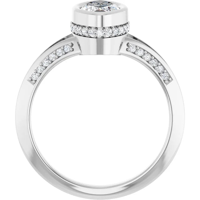 14K White Gold 3/4 CTW Marquise Bezel Diamond Ring with Split Pavé Band