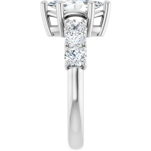 14K White Gold 3/4 CTW Marquise Diamond Ring with Graduated Round Accents