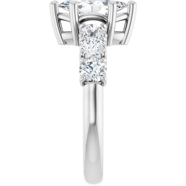 14K White Gold 3/4 CTW Marquise Diamond Ring with Graduated Round Accents