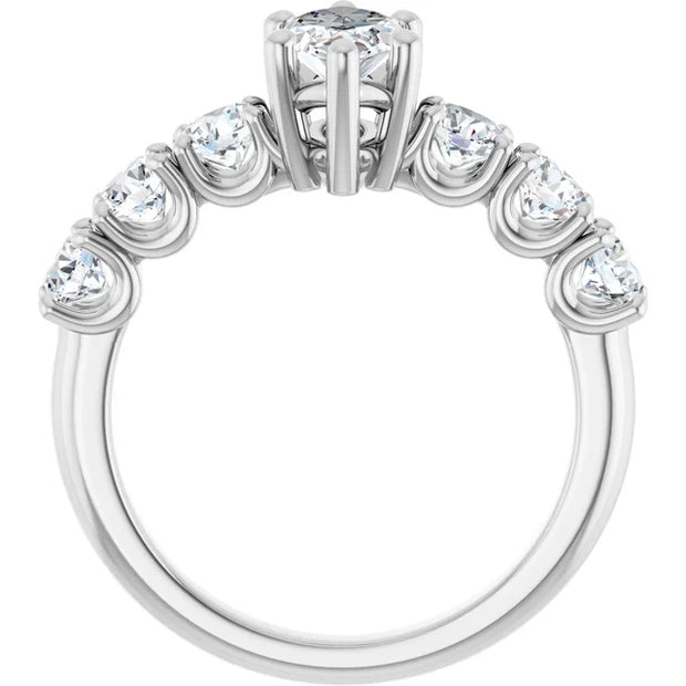 14K White Gold 3/4 CTW Marquise Diamond Ring with Graduated Round Accents