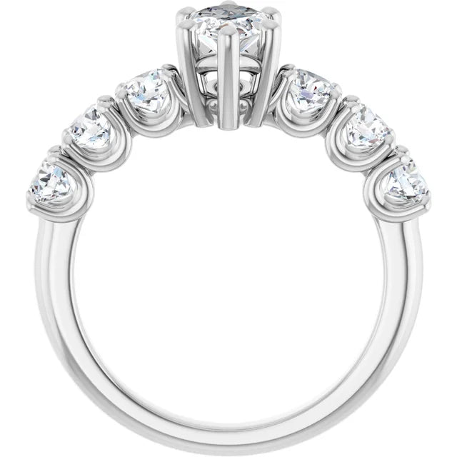 14K White Gold 3/4 CTW Marquise Diamond Ring with Graduated Round Accents