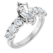 14K White Gold 3/4 CTW Marquise Diamond Ring with Graduated Round Accents