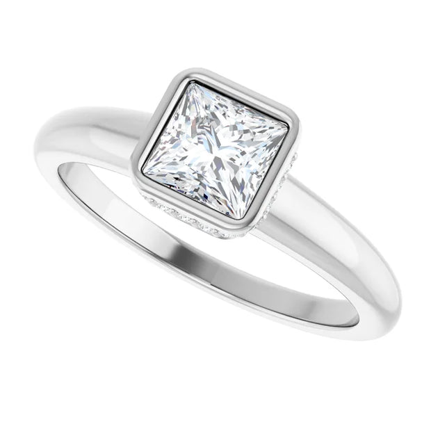 14K White Gold 3/4 CTW Princess Diamond Bezel-Set Solitaire Engagement Ring