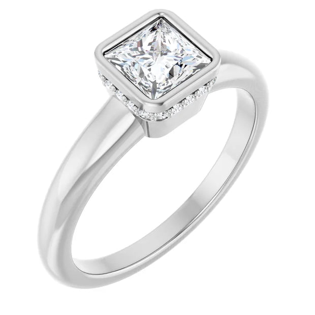 14K White Gold 3/4 CTW Princess Diamond Bezel-Set Solitaire Engagement Ring