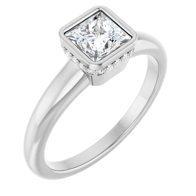 14K White Gold 3/4 CTW Princess Diamond Bezel-Set Solitaire Engagement Ring