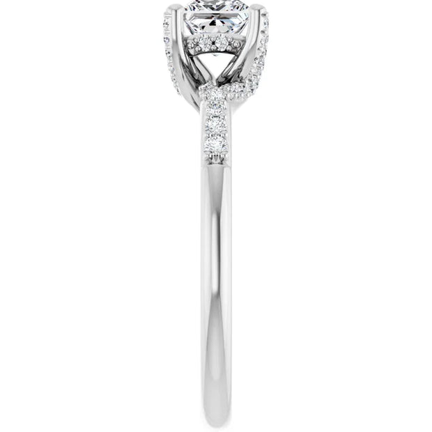 14K White Gold 3/4 CTW Princess Diamond Engagement Ring with Pavé Band