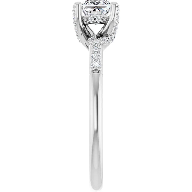 14K White Gold 3/4 CTW Princess Diamond Engagement Ring with Pavé Band