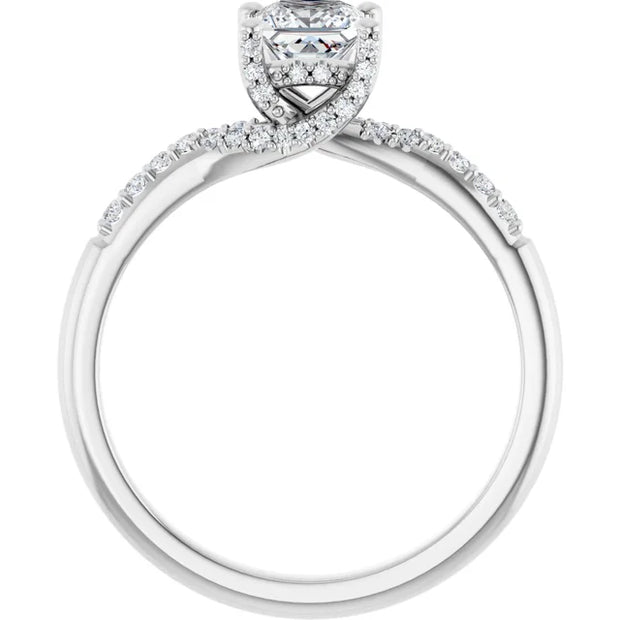 14K White Gold 3/4 CTW Princess Diamond Engagement Ring with Pavé Band