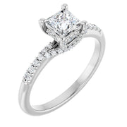 14K White Gold 3/4 CTW Princess Diamond Engagement Ring with Pavé Band