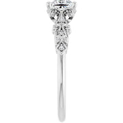 14K White Gold 3/4 CTW Princess Diamond Engagement Ring with Vintage-Inspired Filigree Band