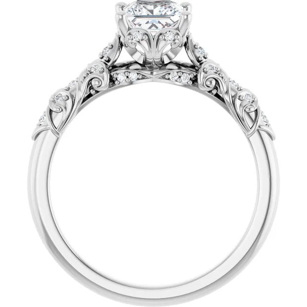 14K White Gold 3/4 CTW Princess Diamond Engagement Ring with Vintage-Inspired Filigree Band