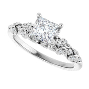 14K White Gold 3/4 CTW Princess Diamond Engagement Ring with Vintage-Inspired Filigree Band