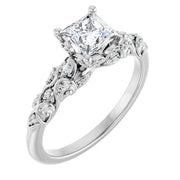 14K White Gold 3/4 CTW Princess Diamond Engagement Ring with Vintage-Inspired Filigree Band