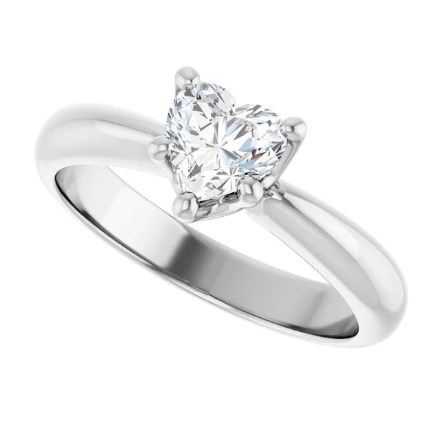 14K White Gold 5/8 CT Heart-Shaped Diamond Ring with Polished Band and 5-Prong Setting