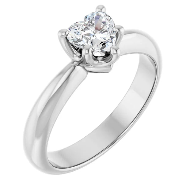14K White Gold 5/8 CT Heart-Shaped Diamond Ring with Polished Band and 5-Prong Setting