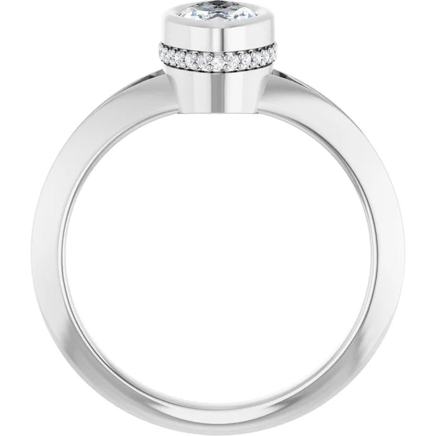 14K White Gold 5/8 CTW Bezel-Set Marquise Diamond Ring with Hidden Pavé Detail