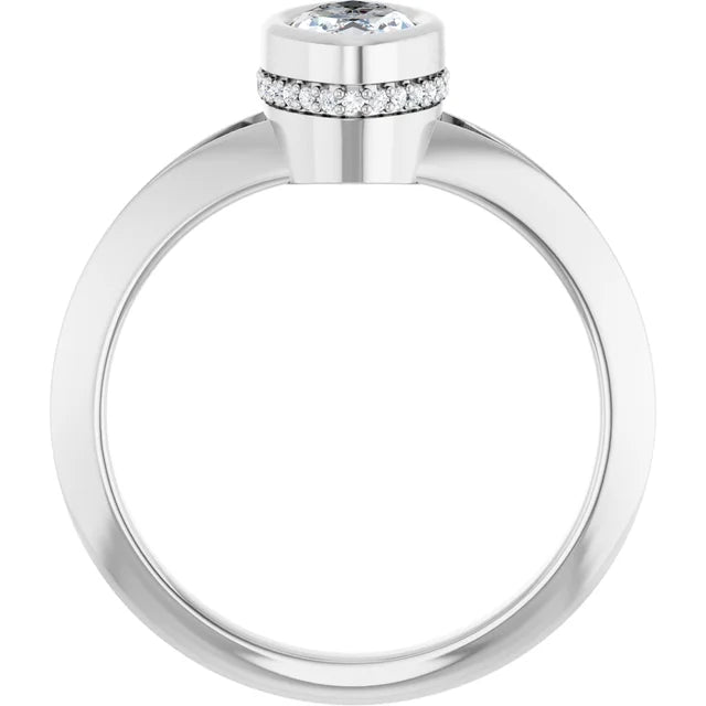 14K White Gold 5/8 CTW Bezel-Set Marquise Diamond Ring with Hidden Pavé Detail
