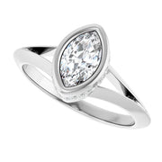 14K White Gold 5/8 CTW Bezel-Set Marquise Diamond Ring with Hidden Pavé Detail
