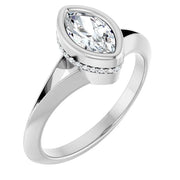 14K White Gold 5/8 CTW Bezel-Set Marquise Diamond Ring with Hidden Pavé Detail